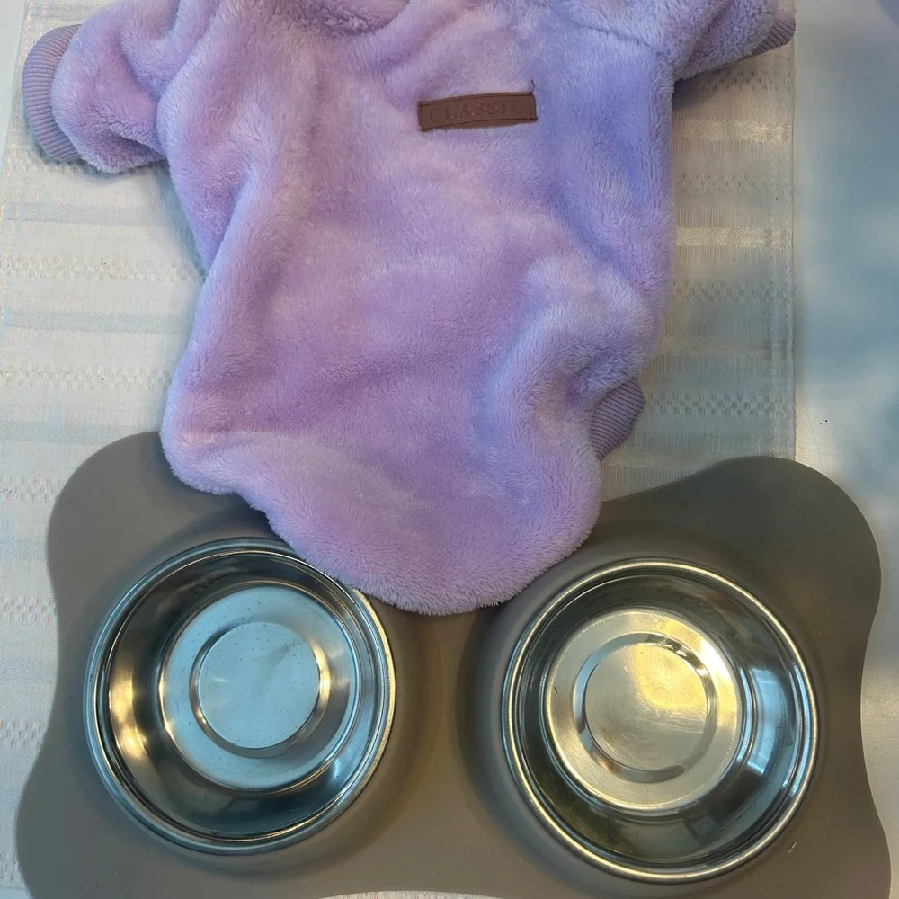 Puppy Starter Bowl Sets Rain Boots & Sweater Used Sanitized